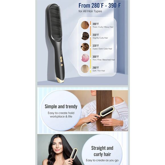 Hair Straightener Brush 5 Temp Settings Fast Heating Auto-Shut Off (Black) s32 - Picture 4 of 8